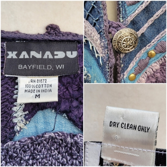 Vintage 90s y2k Denim Blue Purple Knit Crochet Studded Embroidered Jacket Md - Picture 5 of 6